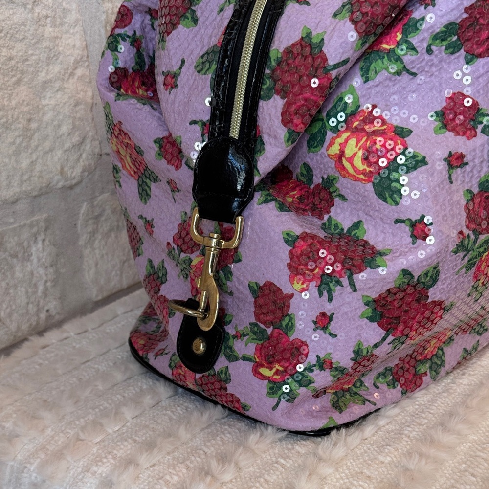 Betsey Johnson-Pink Floral Travel Bag with Black Accents - Picture 7 of 11